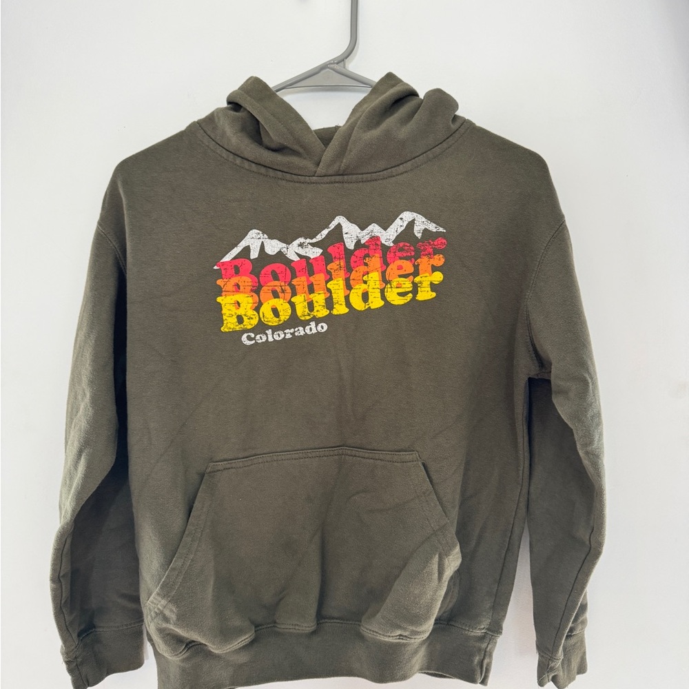 Boulder Colorado Hoodie - Olive Green Graphic Pullover